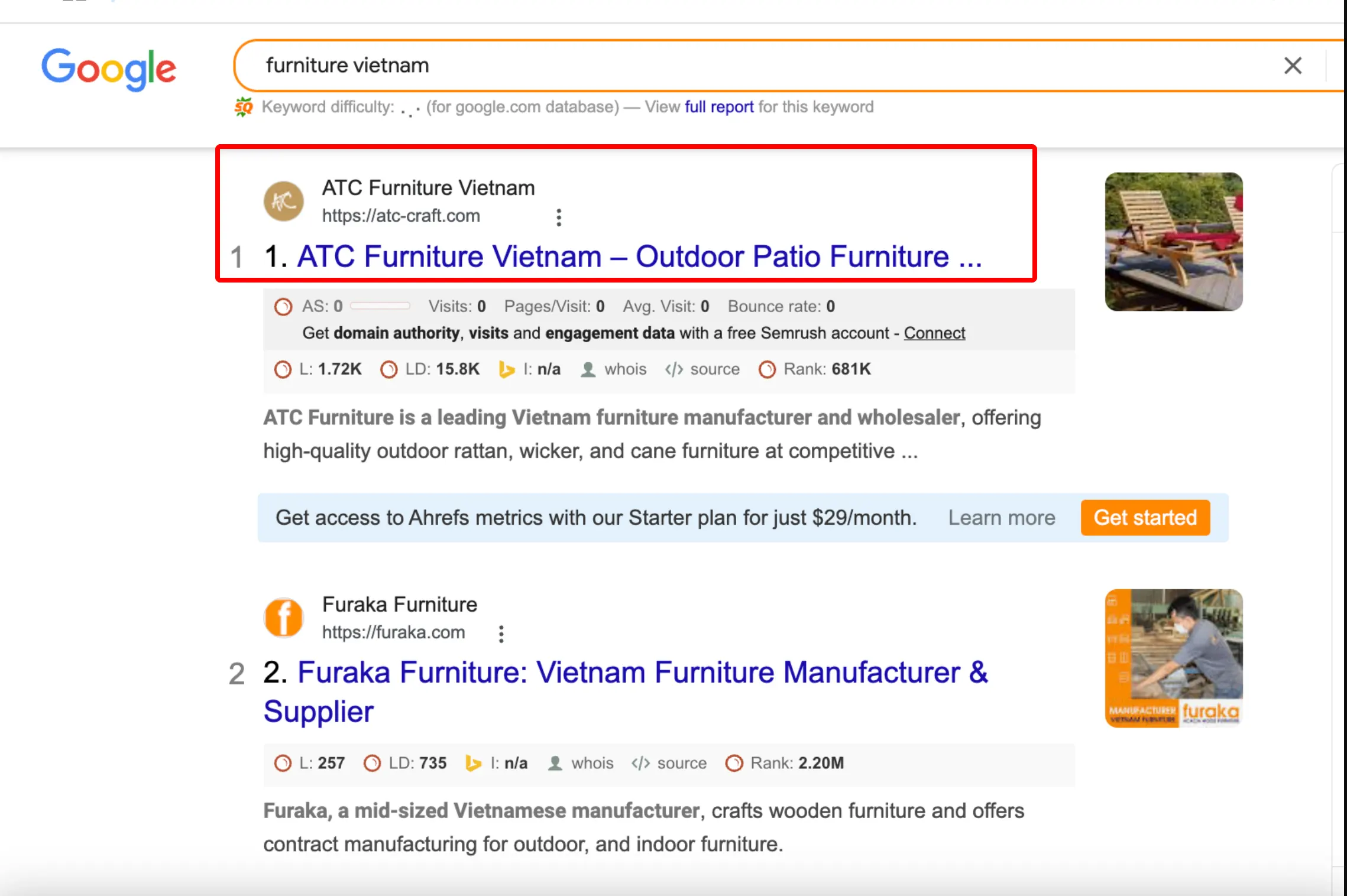 Google Search Results for Furniture Vietnam